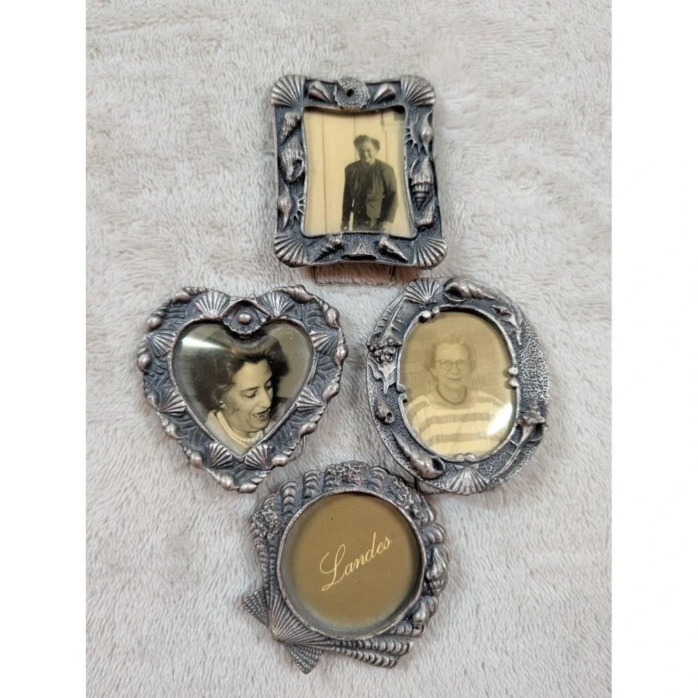 Vintage Landes Miniature Picture Frames Set of 4‎ Seashell Nautical Silver Tone